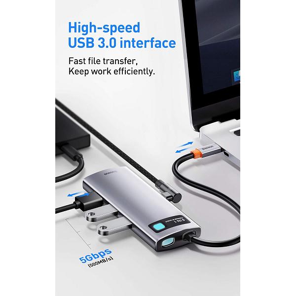 Baseus USB-C Multi-Port Hub 3xUSB + HDMI1.4 + RJ45 + 1xUSB-C with Power Delivery 8